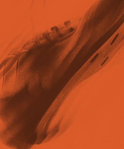 Orange treatment on images of a bike shoe