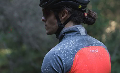 Gray and red jacket with rain