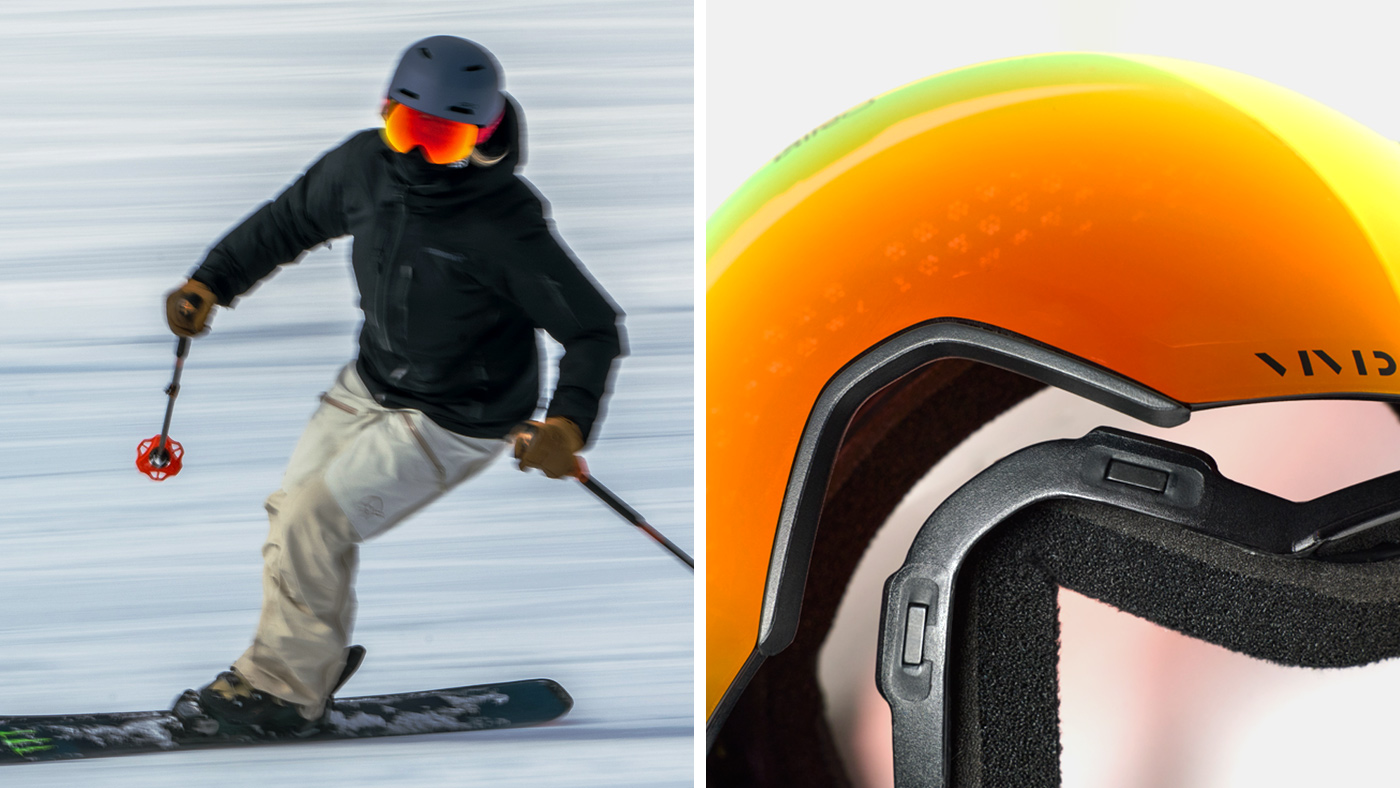 skier with the comp goggle lens change system