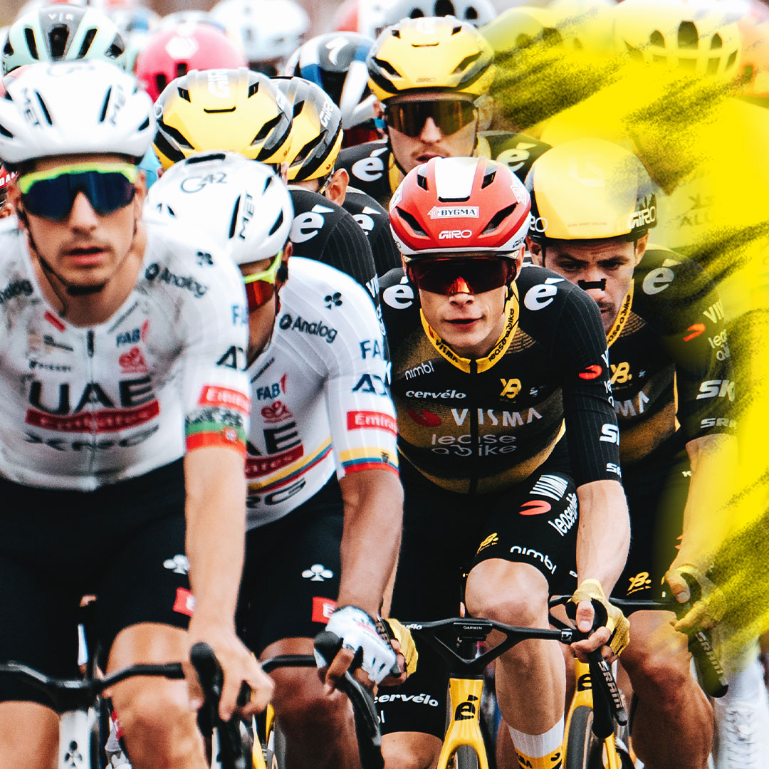 tour de france racers with yellow treatment