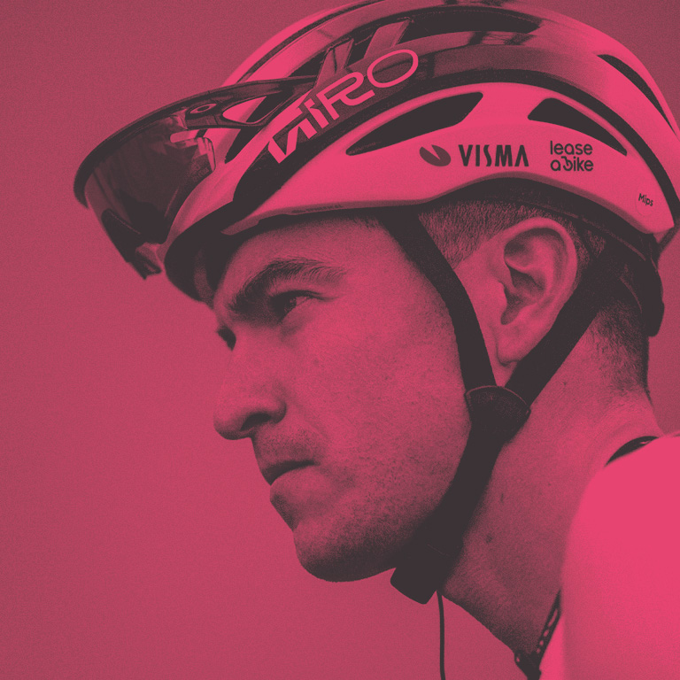 Visma competitor wearing Giro Aries Spherical helmet