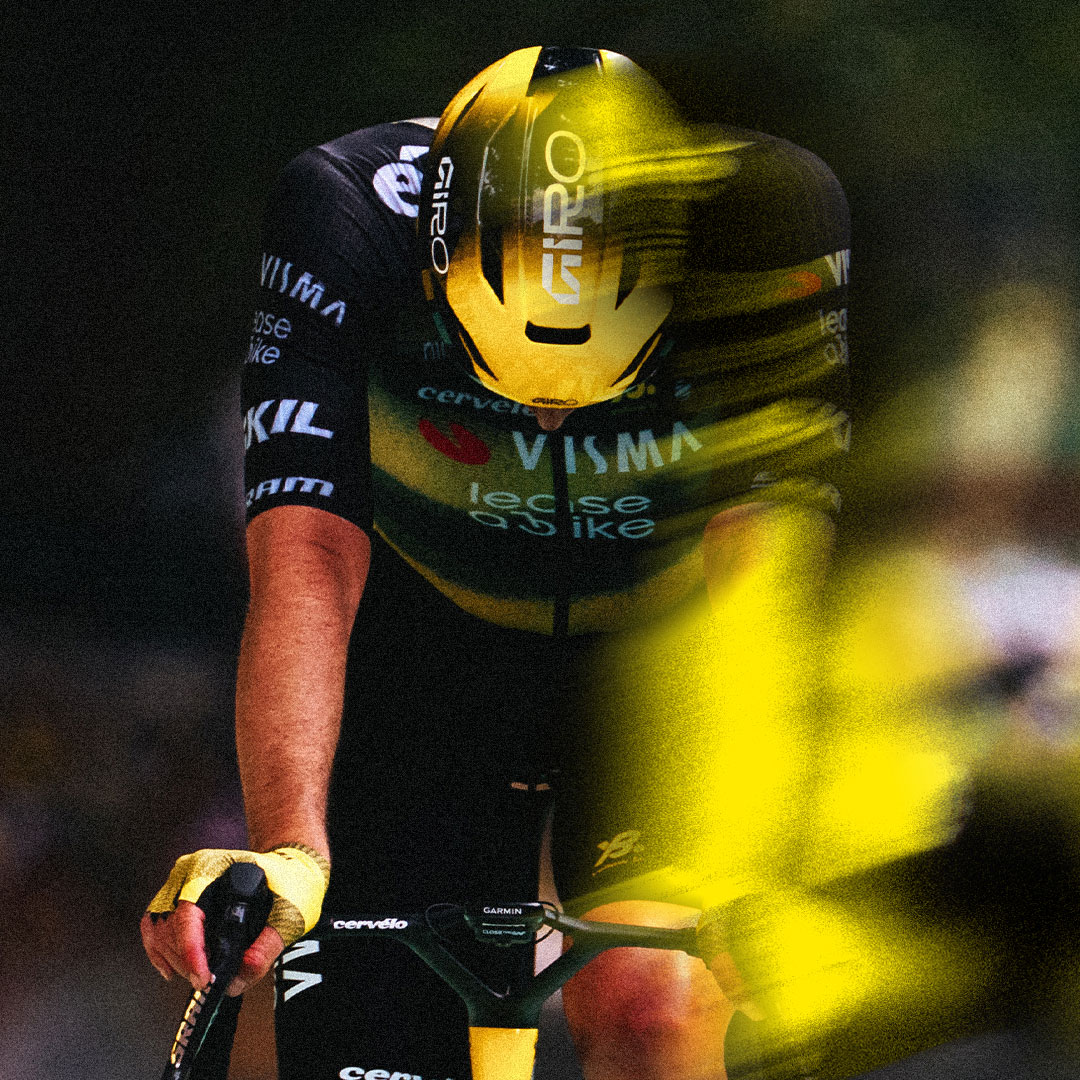 single tour de france rider in giro helmet
