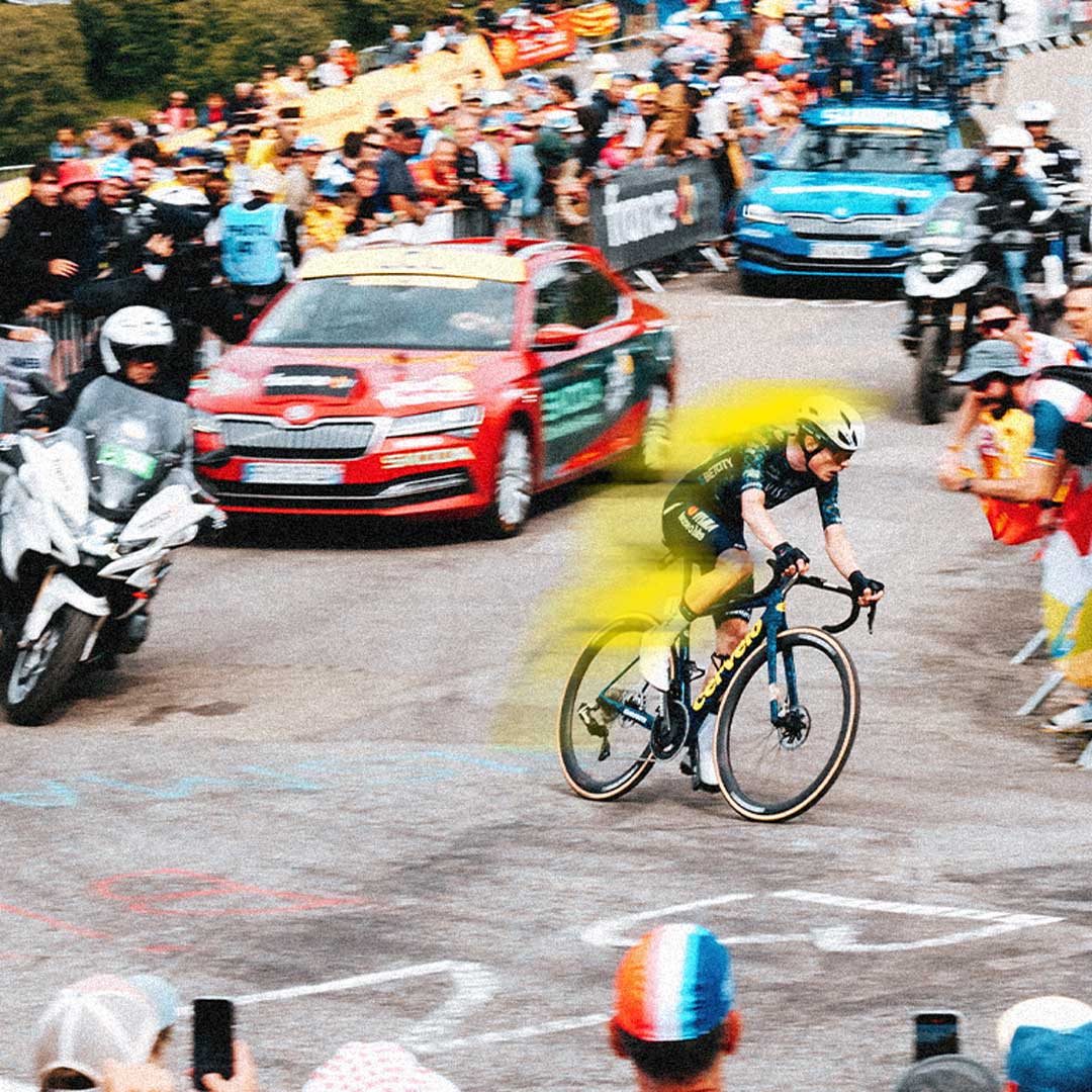 tour de france racers with yellow treatment