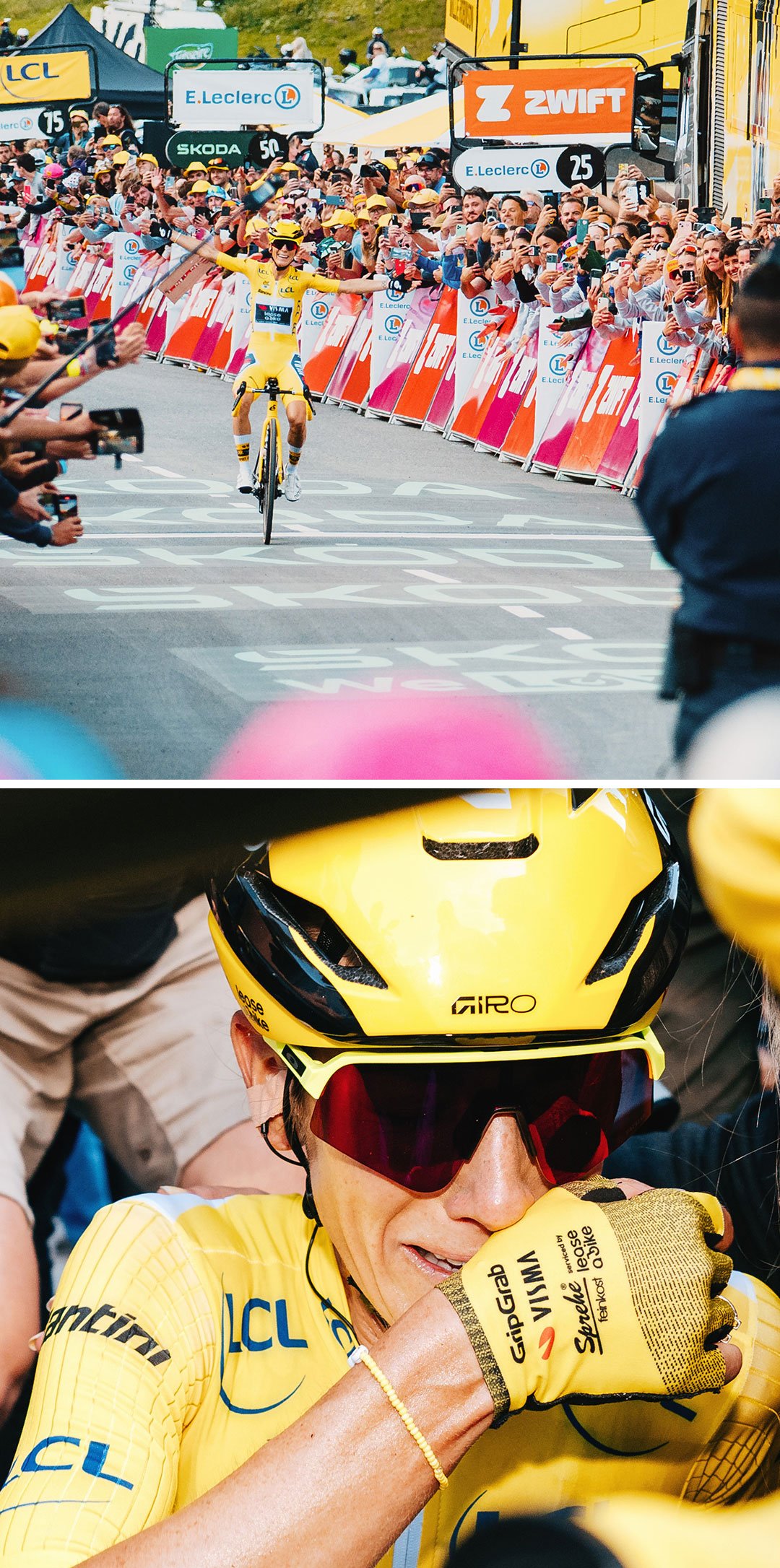 two images depicting tour de france race