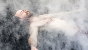 Callum Petit enjoys a hot spring soak