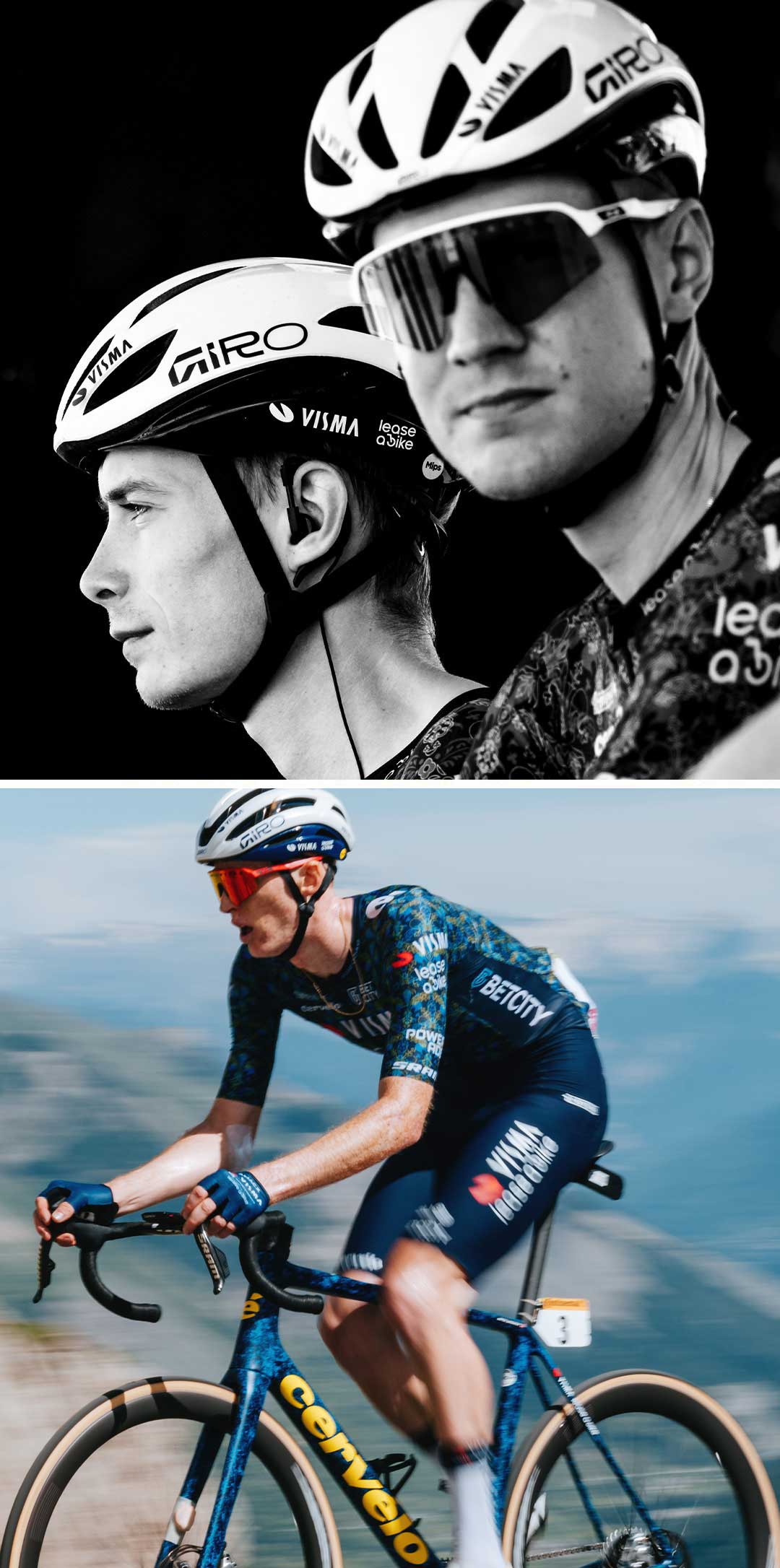 two images depicting tour de france race