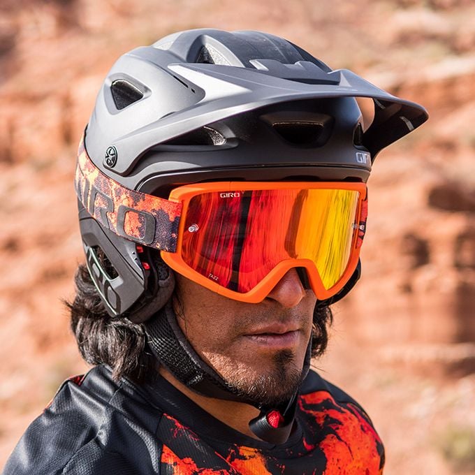 mtb helmet and goggles